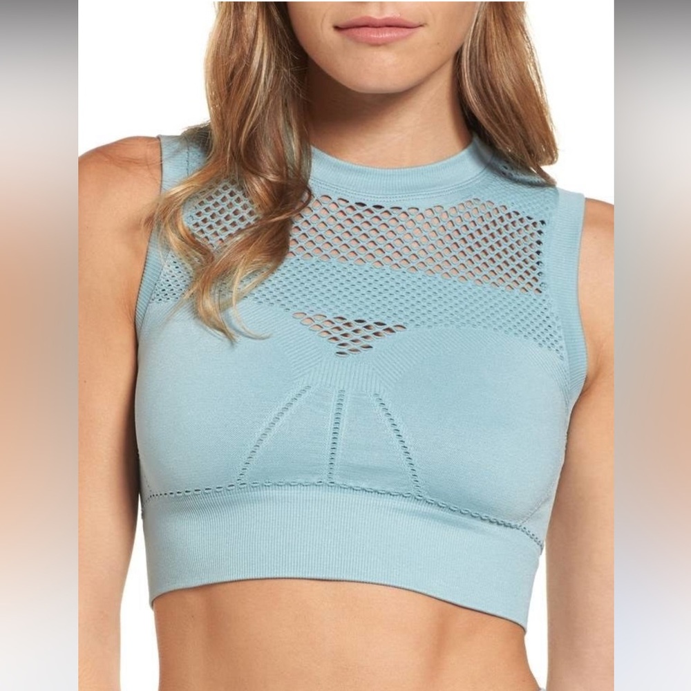 IVY PARK Light Blue Mesh Detail Athletic Athleisure Crop Top